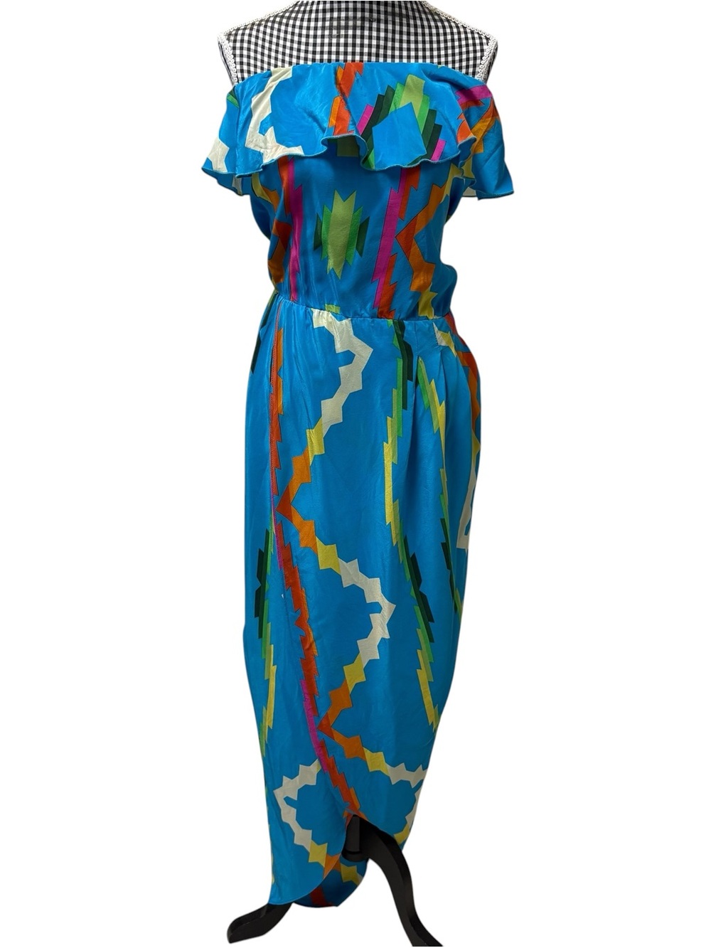 Amanda Uprichard 100% Silk Blue Strapless Flutter Neck High Split Party Dress S
